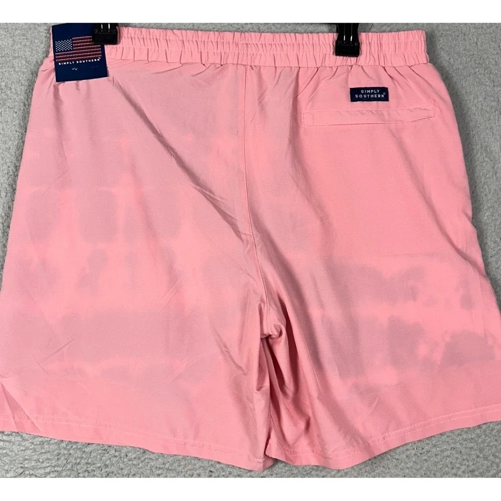 NEW Simply Southern Shorts Mens Large Pink Lined Performance Athletic Stretch